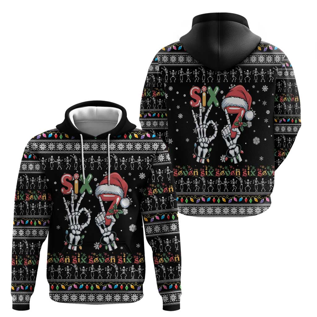 Six Seven Funny Skeleton Fingers Christmas Hoodie Creepy Santa Skeleton Hands - Wonder Print Shop