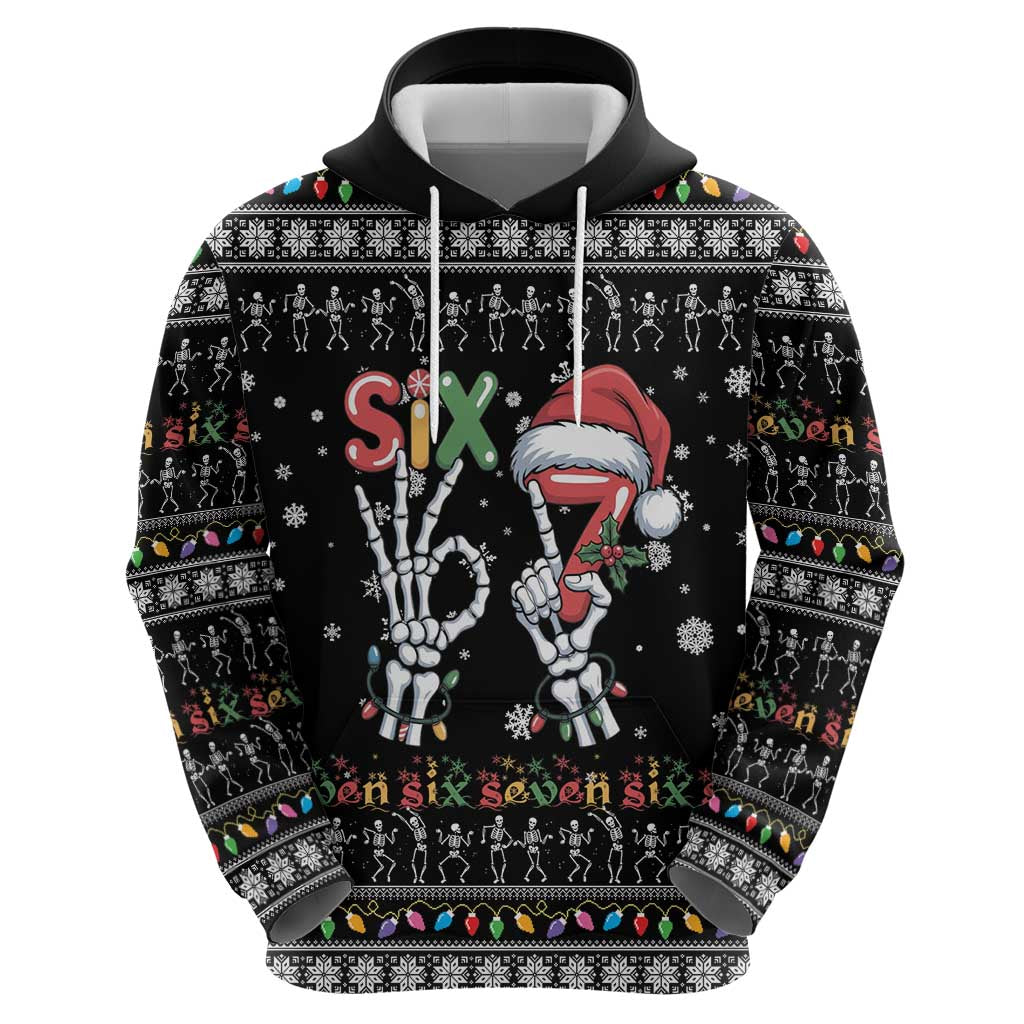 Six Seven Funny Skeleton Fingers Christmas Hoodie Creepy Santa Skeleton Hands - Wonder Print Shop