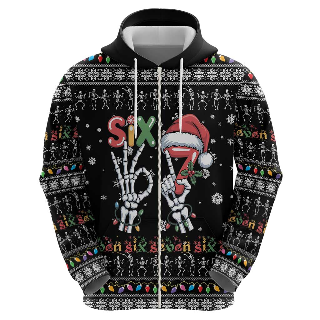 Six Seven Funny Skeleton Fingers Christmas Hoodie Creepy Santa Skeleton Hands - Wonder Print Shop