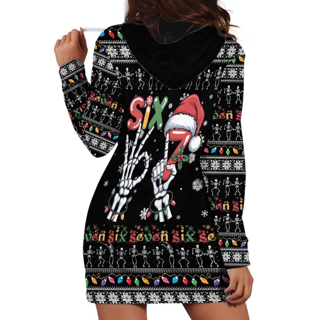 Six Seven Funny Skeleton Fingers Christmas Hoodie Dress Creepy Santa Skeleton Hands - Wonder Print Shop
