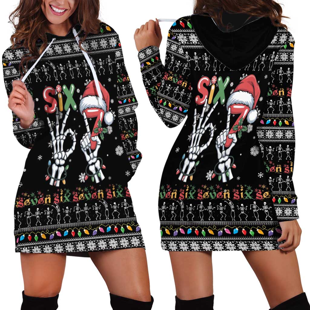 Six Seven Funny Skeleton Fingers Christmas Hoodie Dress Creepy Santa Skeleton Hands - Wonder Print Shop