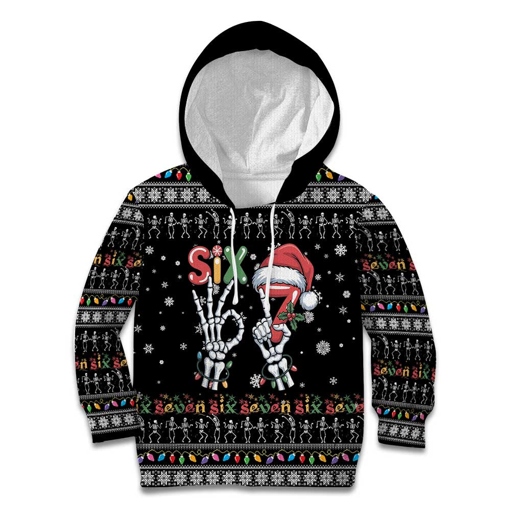 Six Seven Funny Skeleton Fingers Christmas Kid Hoodie Creepy Santa Skeleton Hands - Wonder Print Shop