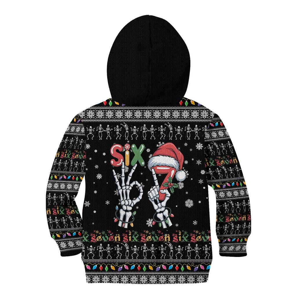Six Seven Funny Skeleton Fingers Christmas Kid Hoodie Creepy Santa Skeleton Hands - Wonder Print Shop