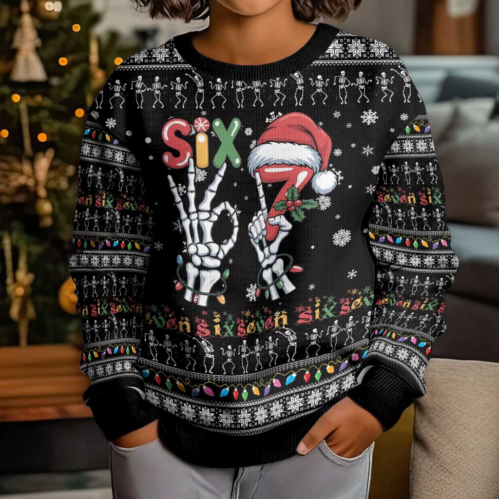Six Seven Funny Skeleton Fingers Christmas Kid Ugly Christmas Sweater Creepy Santa Skeleton Hands - Wonder Print Shop