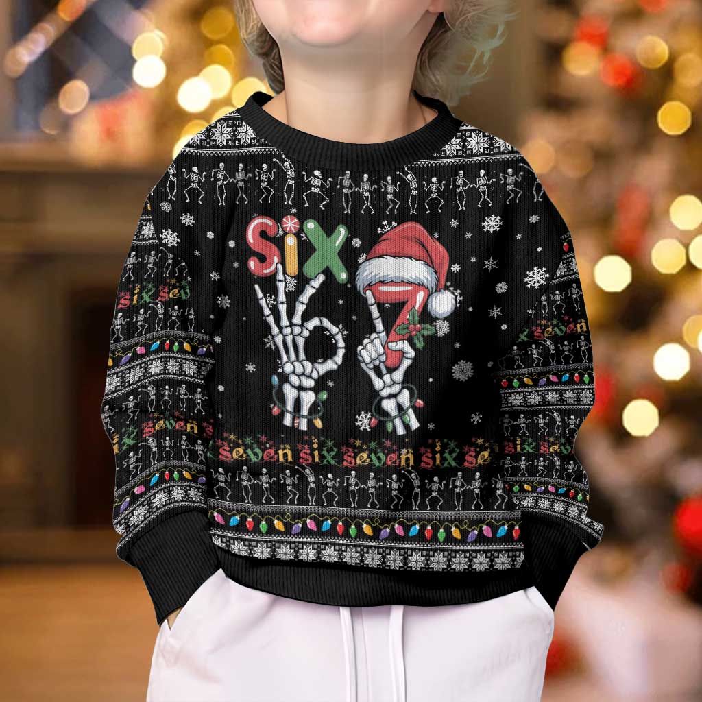 Six Seven Funny Skeleton Fingers Christmas Kid Ugly Christmas Sweater Creepy Santa Skeleton Hands - Wonder Print Shop