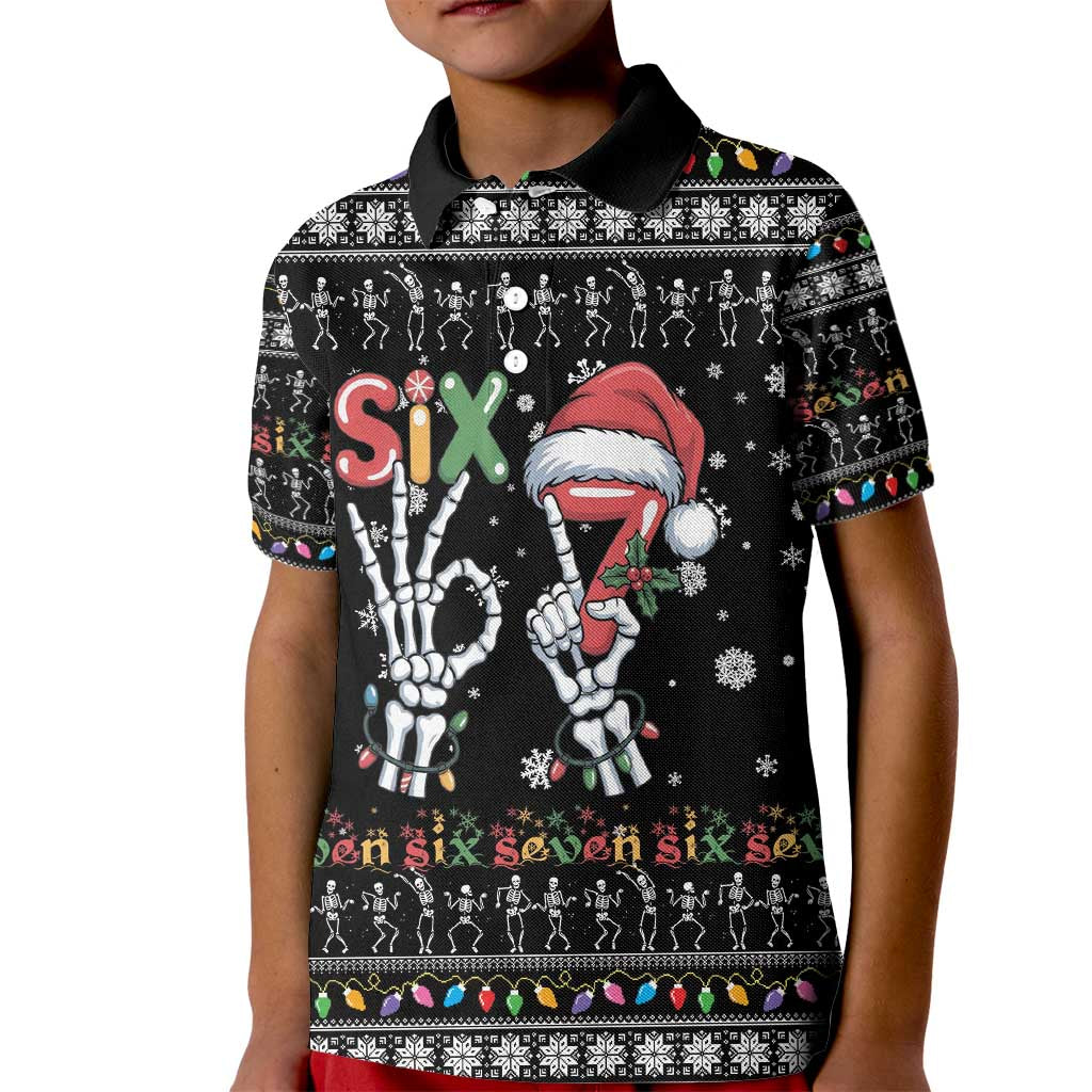 Six Seven Funny Skeleton Fingers Christmas Kid Polo Shirt Creepy Santa Skeleton Hands - Wonder Print Shop
