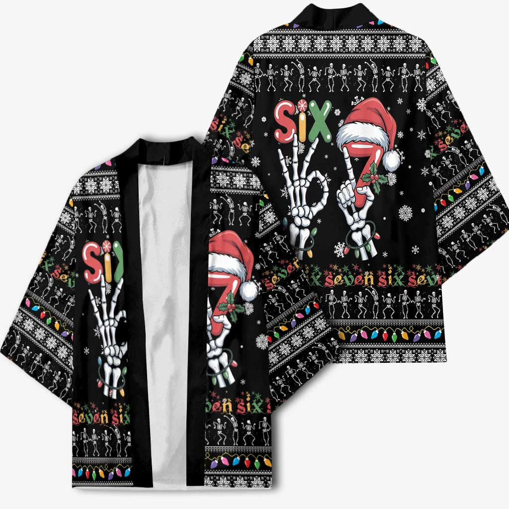 Six Seven Funny Skeleton Fingers Christmas Kimono Creepy Santa Skeleton Hands - Wonder Print Shop