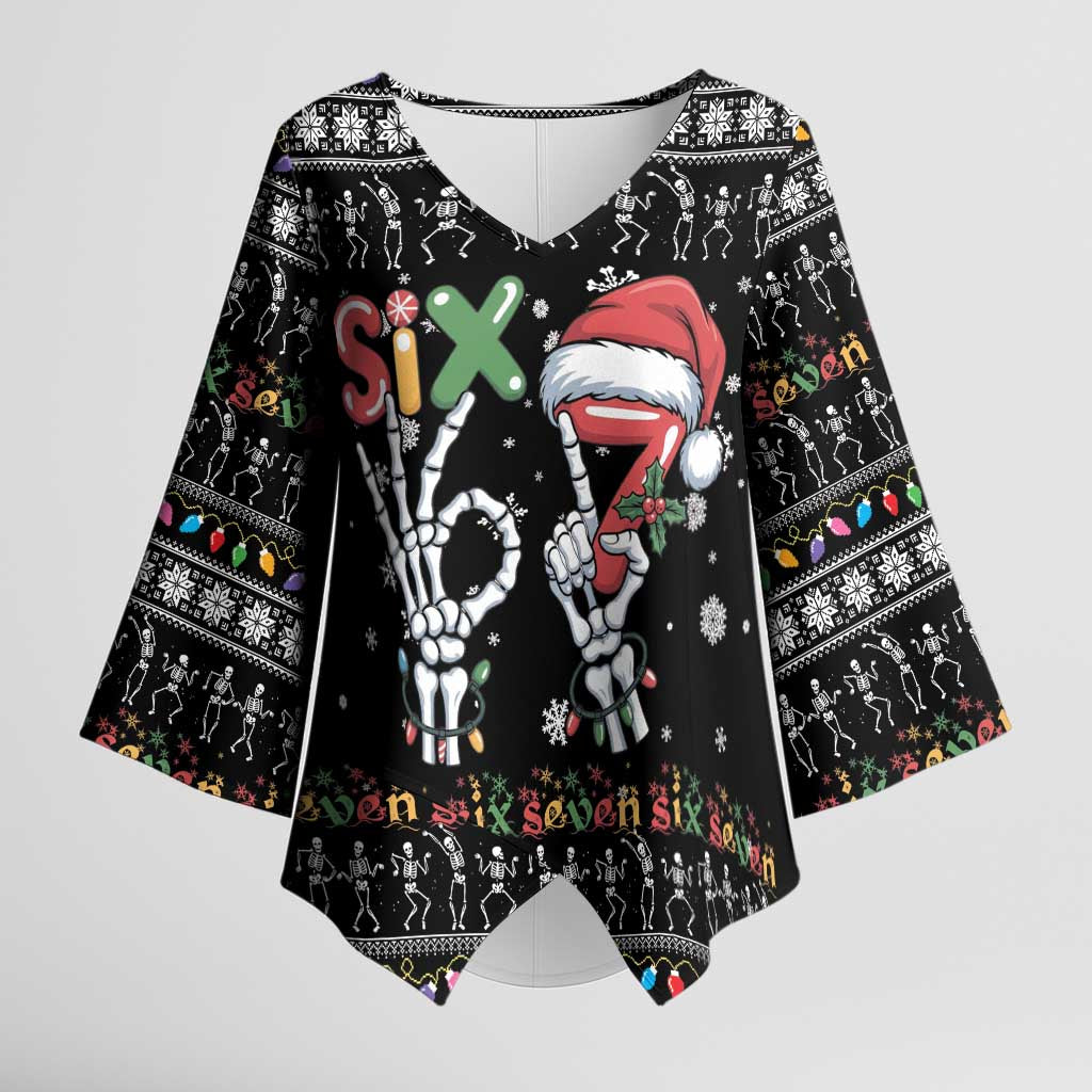 Six Seven Funny Skeleton Fingers Christmas Kimono Sleeve Blouse Creepy Santa Skeleton Hands - Wonder Print Shop