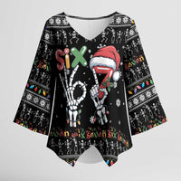 Six Seven Funny Skeleton Fingers Christmas Kimono Sleeve Blouse Creepy Santa Skeleton Hands - Wonder Print Shop