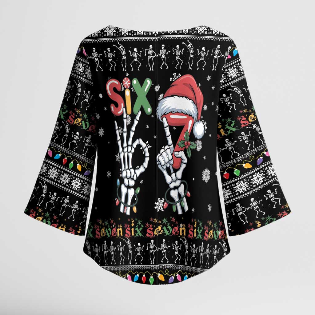 Six Seven Funny Skeleton Fingers Christmas Kimono Sleeve Blouse Creepy Santa Skeleton Hands - Wonder Print Shop