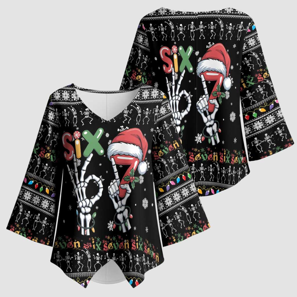 Six Seven Funny Skeleton Fingers Christmas Kimono Sleeve Blouse Creepy Santa Skeleton Hands - Wonder Print Shop