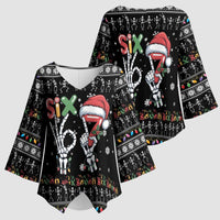 Six Seven Funny Skeleton Fingers Christmas Kimono Sleeve Blouse Creepy Santa Skeleton Hands - Wonder Print Shop