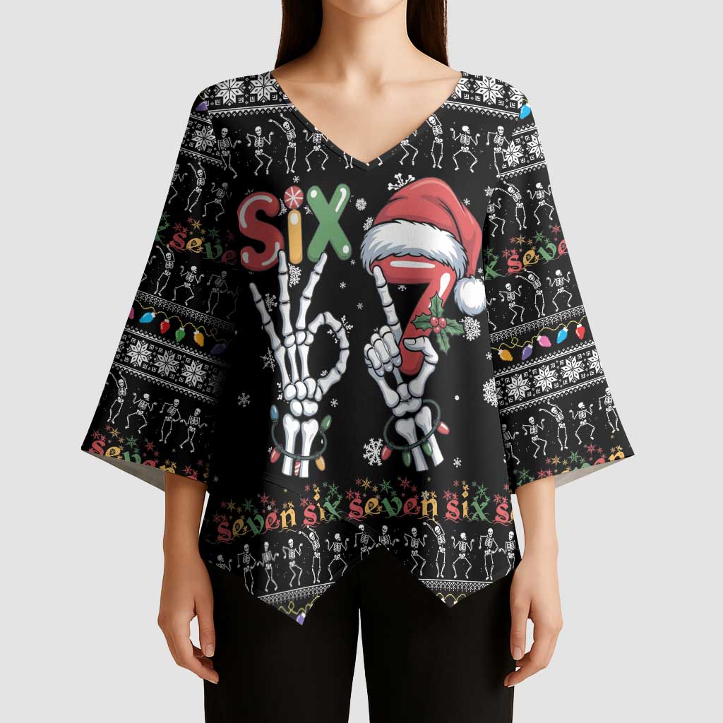 Six Seven Funny Skeleton Fingers Christmas Kimono Sleeve Blouse Creepy Santa Skeleton Hands - Wonder Print Shop