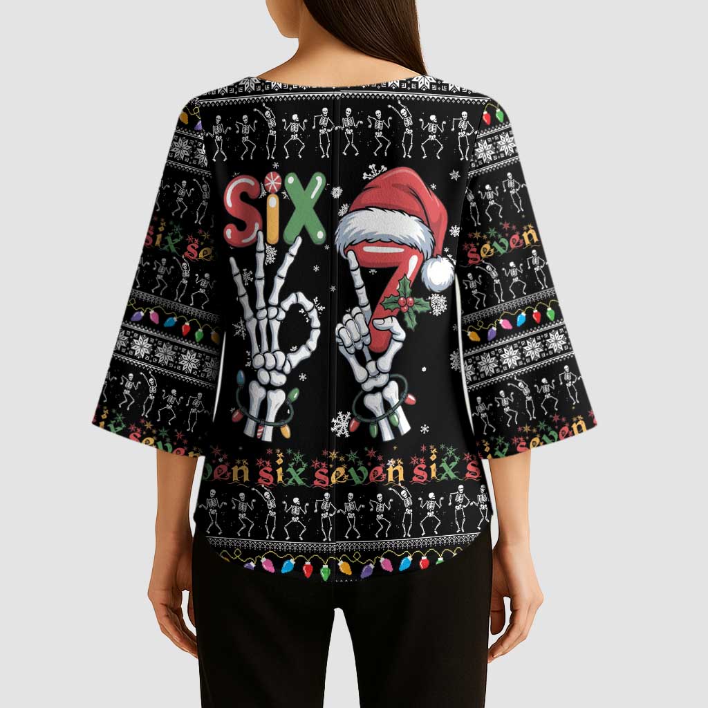 Six Seven Funny Skeleton Fingers Christmas Kimono Sleeve Blouse Creepy Santa Skeleton Hands - Wonder Print Shop