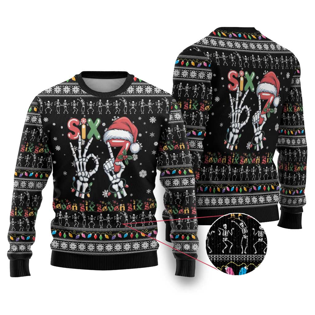 Six Seven Funny Skeleton Fingers Christmas Ugly Christmas Sweater Creepy Santa Skeleton Hands - Wonder Print Shop