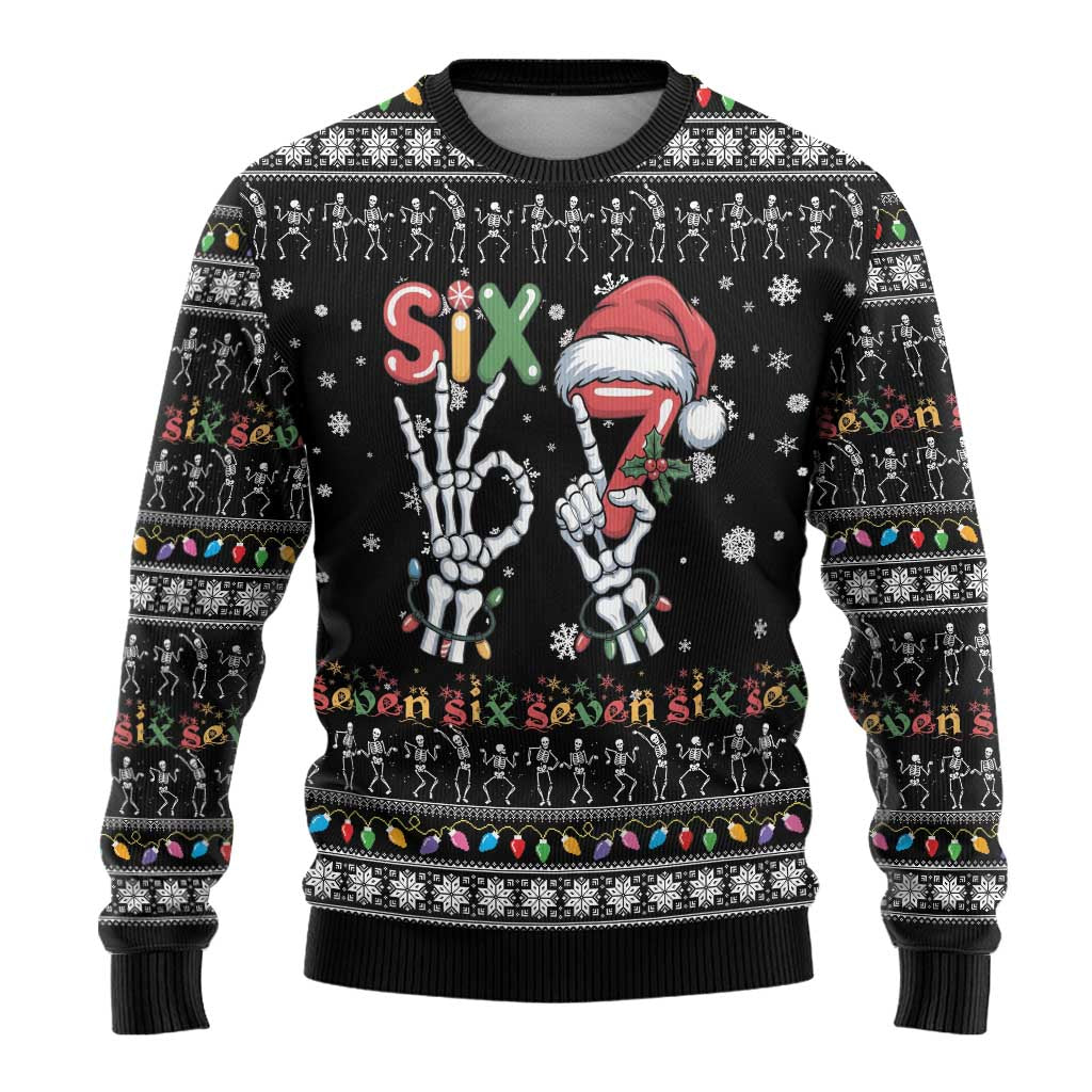 Six Seven Funny Skeleton Fingers Christmas Ugly Christmas Sweater Creepy Santa Skeleton Hands - Wonder Print Shop