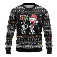 Six Seven Funny Skeleton Fingers Christmas Ugly Christmas Sweater Creepy Santa Skeleton Hands - Wonder Print Shop