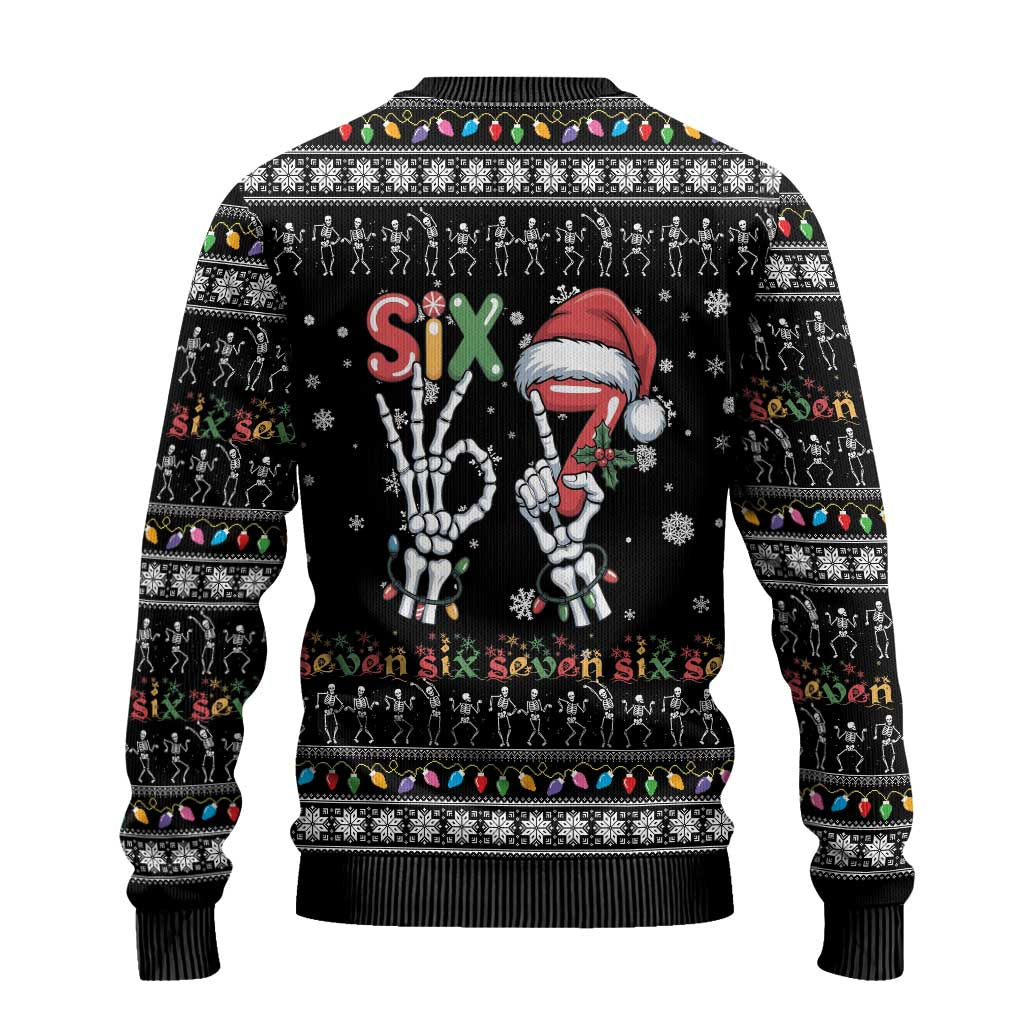 Six Seven Funny Skeleton Fingers Christmas Ugly Christmas Sweater Creepy Santa Skeleton Hands - Wonder Print Shop