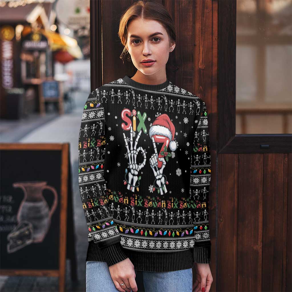 Six Seven Funny Skeleton Fingers Christmas Ugly Christmas Sweater Creepy Santa Skeleton Hands - Wonder Print Shop