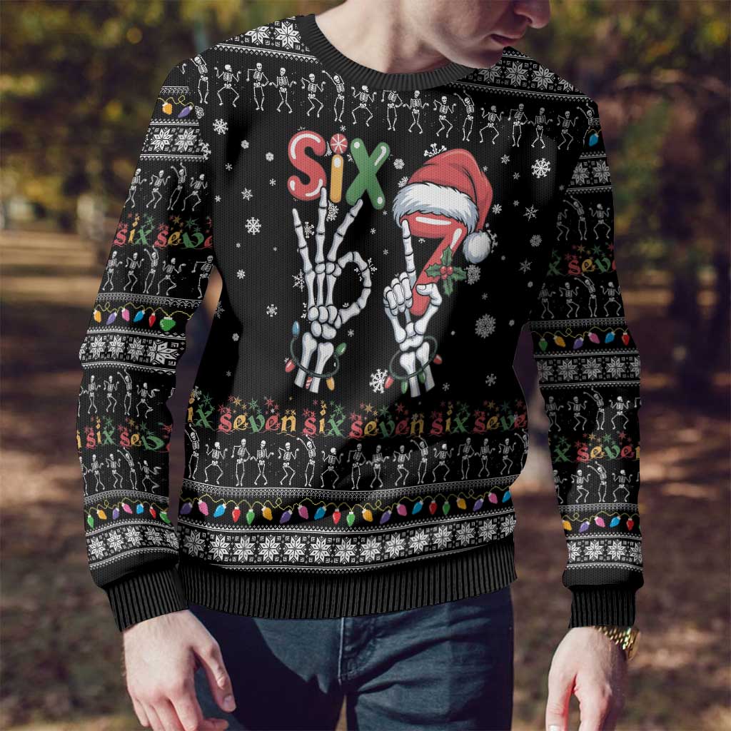 Six Seven Funny Skeleton Fingers Christmas Ugly Christmas Sweater Creepy Santa Skeleton Hands - Wonder Print Shop