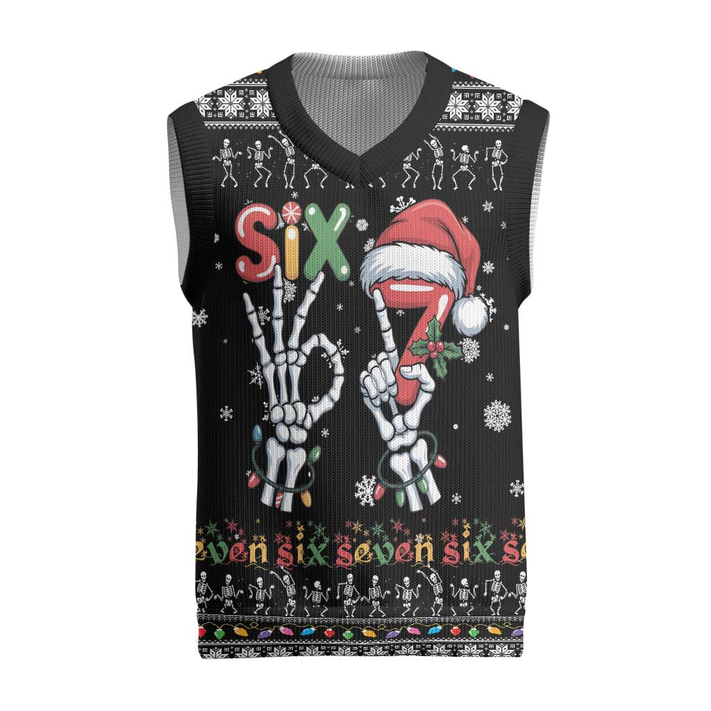 Six Seven Funny Skeleton Fingers Christmas Knitted V-Neck Vest Creepy Santa Skeleton Hands - Wonder Print Shop