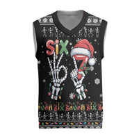 Six Seven Funny Skeleton Fingers Christmas Knitted V-Neck Vest Creepy Santa Skeleton Hands - Wonder Print Shop