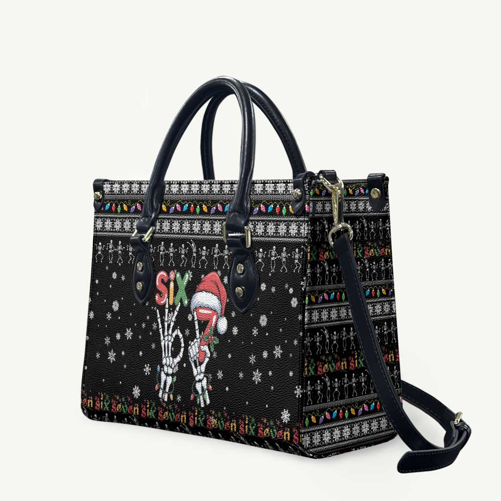 Six Seven Funny Skeleton Fingers Christmas Leather Bag Creepy Santa Skeleton Hands - Wonder Print Shop