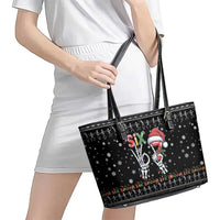 Six Seven Funny Skeleton Fingers Christmas Leather Tote Bag Creepy Santa Skeleton Hands - Wonder Print Shop