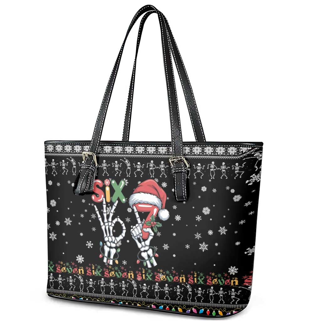 Six Seven Funny Skeleton Fingers Christmas Leather Tote Bag Creepy Santa Skeleton Hands - Wonder Print Shop