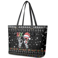 Six Seven Funny Skeleton Fingers Christmas Leather Tote Bag Creepy Santa Skeleton Hands - Wonder Print Shop