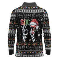 Six Seven Funny Skeleton Fingers Christmas Long Sleeve Polo Shirt Creepy Santa Skeleton Hands - Wonder Print Shop