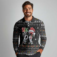 Six Seven Funny Skeleton Fingers Christmas Long Sleeve Polo Shirt Creepy Santa Skeleton Hands - Wonder Print Shop