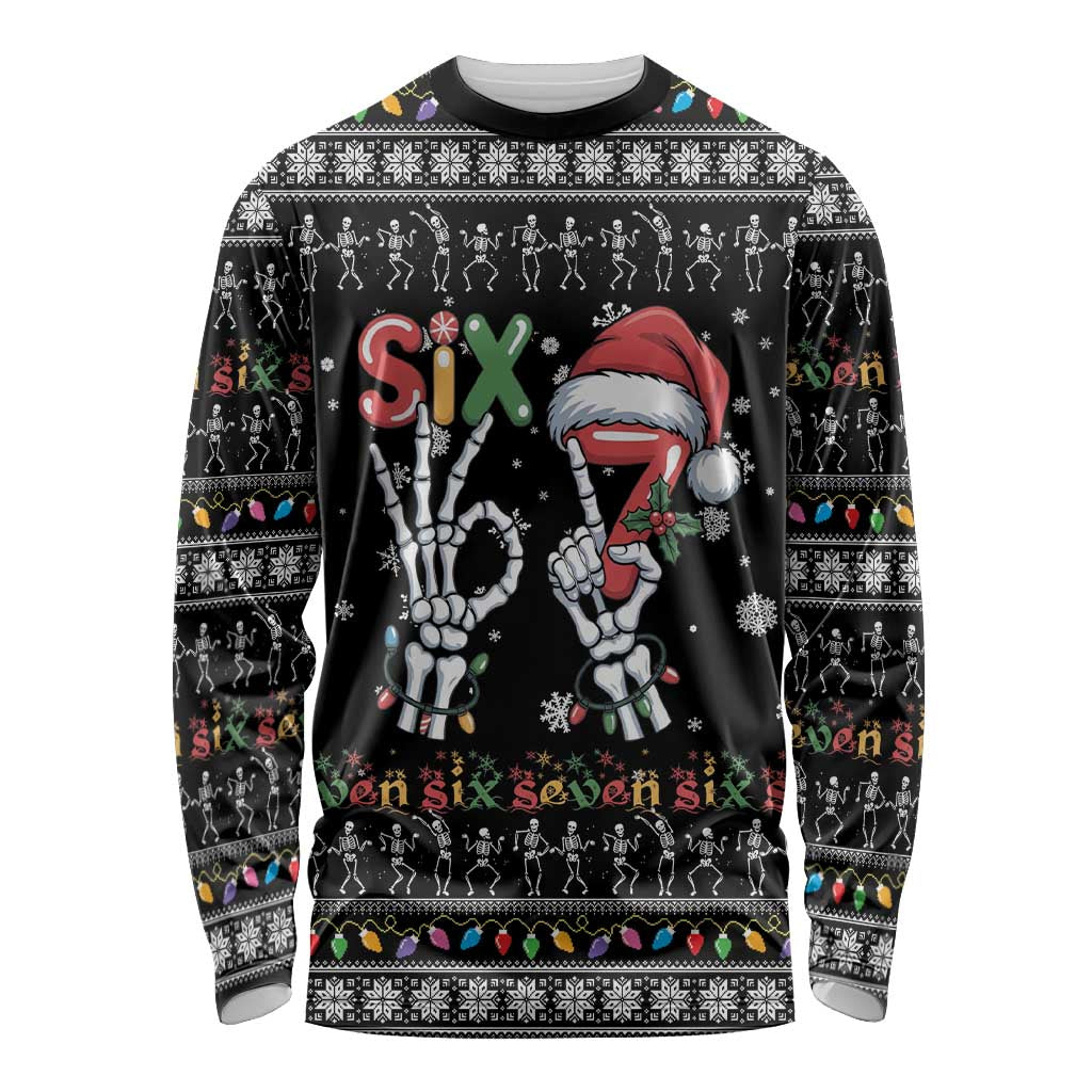 Six Seven Funny Skeleton Fingers Christmas Long Sleeve Shirt Creepy Santa Skeleton Hands - Wonder Print Shop
