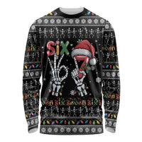 Six Seven Funny Skeleton Fingers Christmas Long Sleeve Shirt Creepy Santa Skeleton Hands - Wonder Print Shop