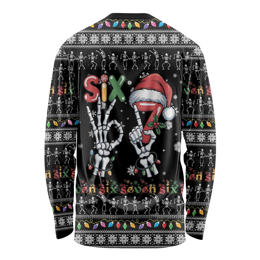 Six Seven Funny Skeleton Fingers Christmas Long Sleeve Shirt Creepy Santa Skeleton Hands - Wonder Print Shop