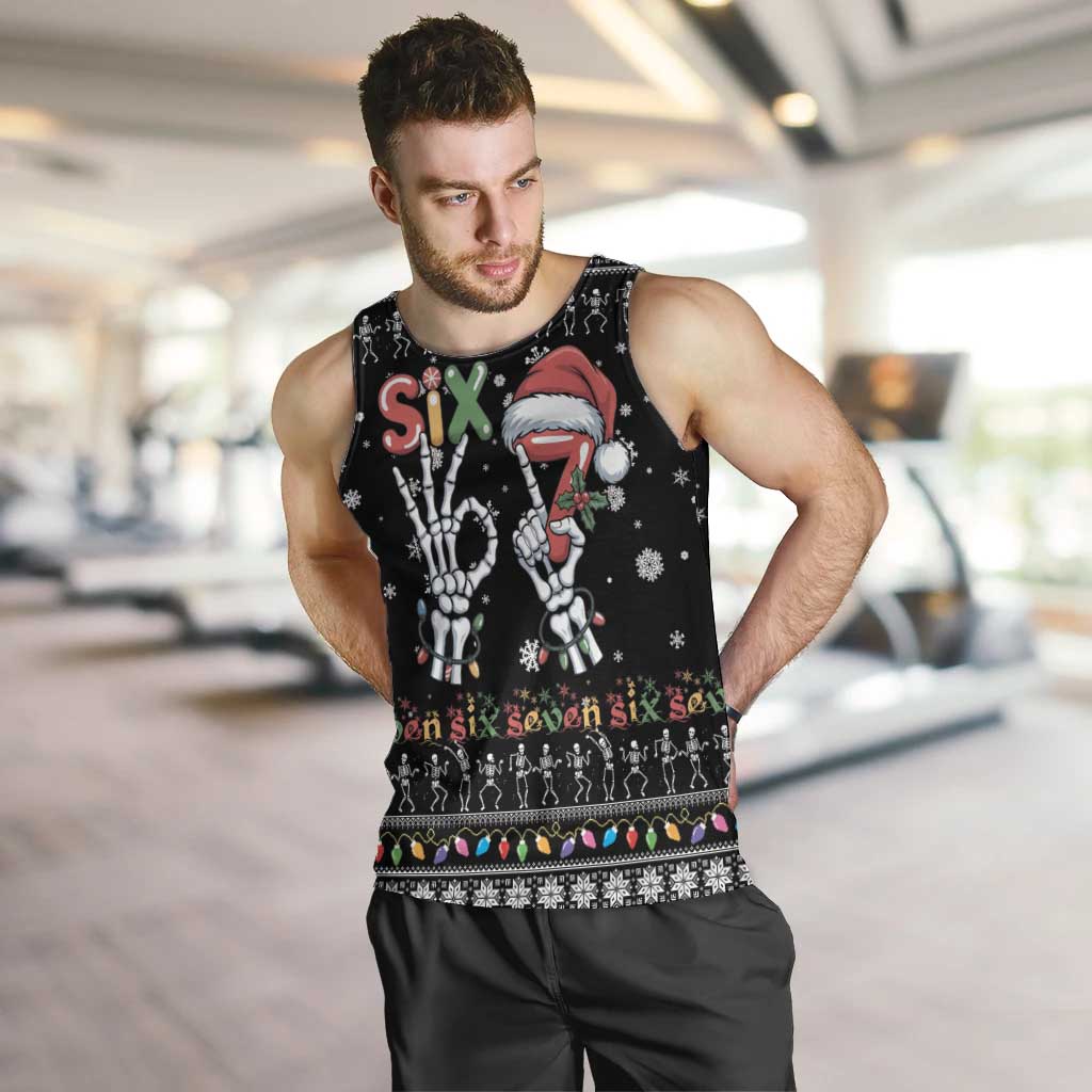 Six Seven Funny Skeleton Fingers Christmas Men Tank Top Creepy Santa Skeleton Hands - Wonder Print Shop
