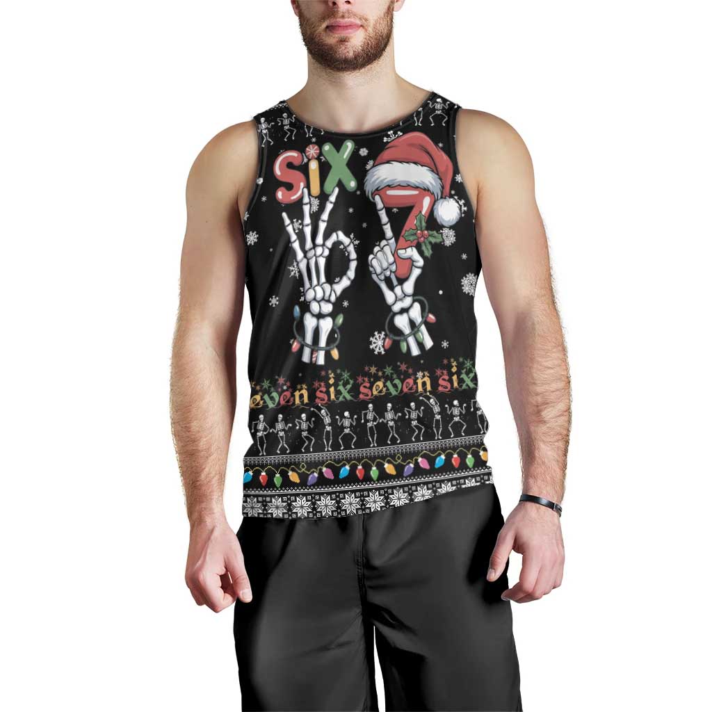 Six Seven Funny Skeleton Fingers Christmas Men Tank Top Creepy Santa Skeleton Hands - Wonder Print Shop