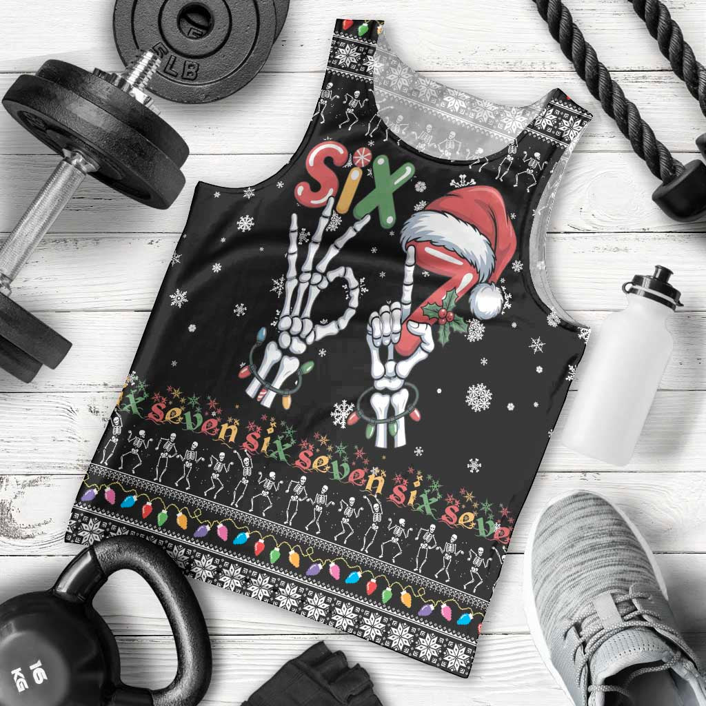 Six Seven Funny Skeleton Fingers Christmas Men Tank Top Creepy Santa Skeleton Hands - Wonder Print Shop