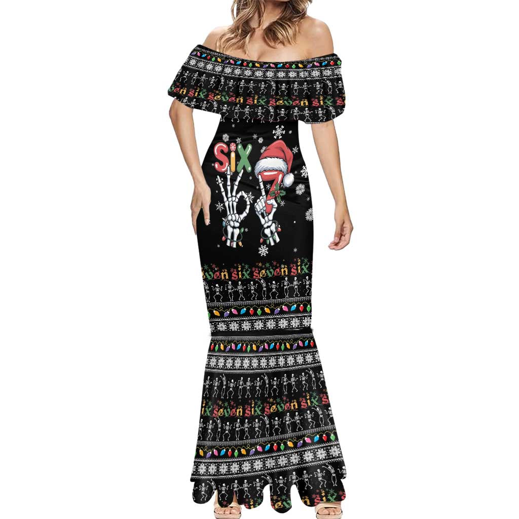 Six Seven Funny Skeleton Fingers Christmas Mermaid Dress Creepy Santa Skeleton Hands - Wonder Print Shop