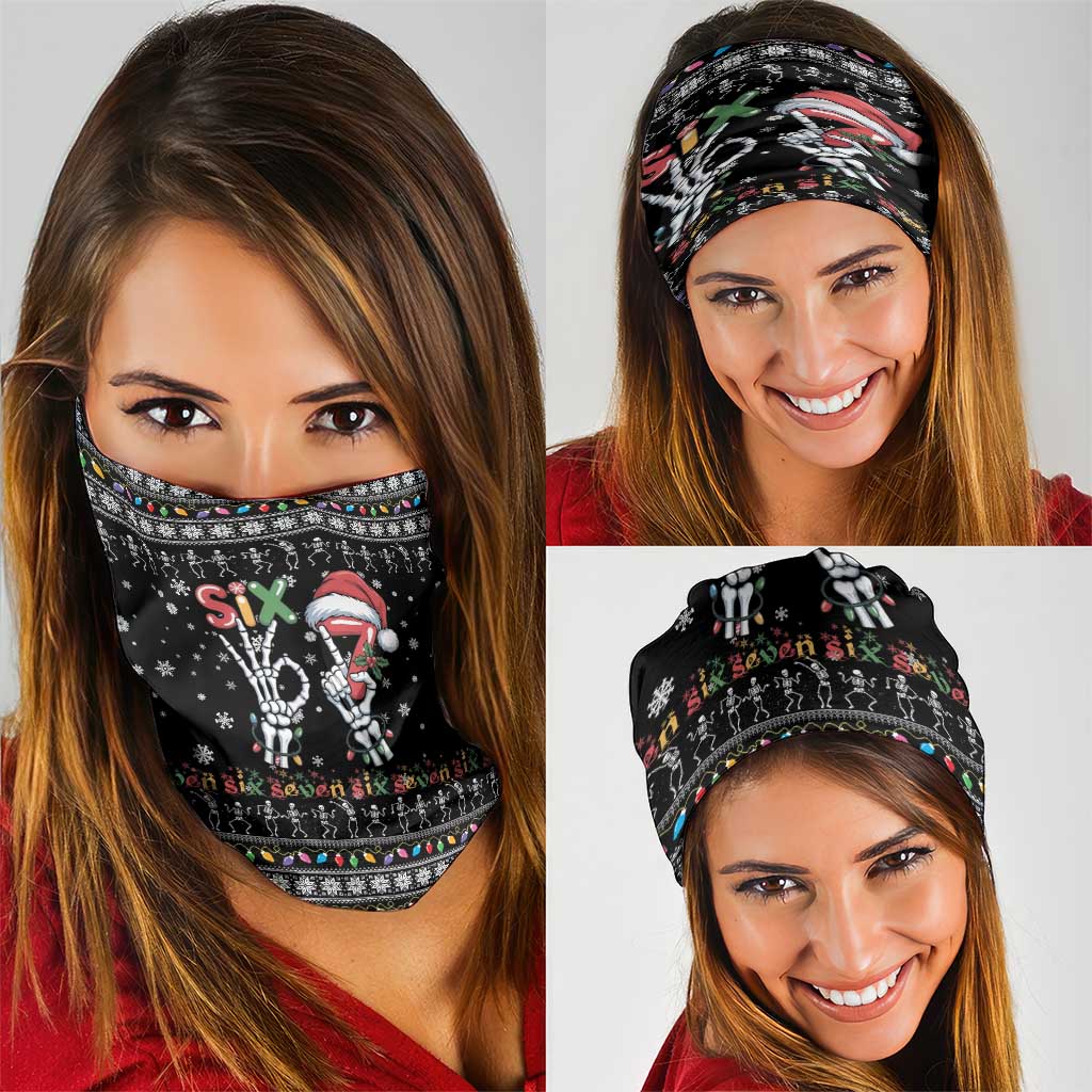 Six Seven Funny Skeleton Fingers Christmas Neck Gaiter Creepy Santa Skeleton Hands - Wonder Print Shop