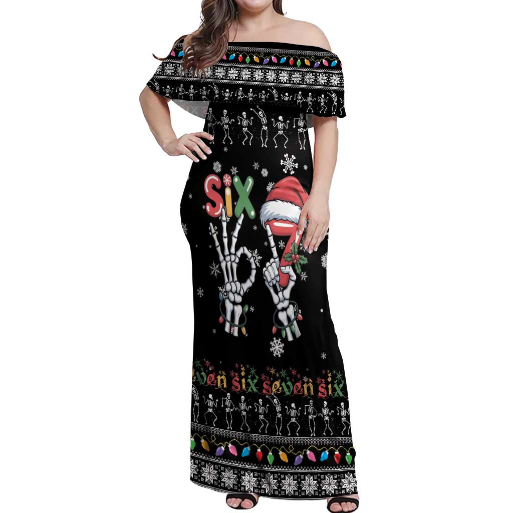 Six Seven Funny Skeleton Fingers Christmas Off Shoulder Maxi Dress Creepy Santa Skeleton Hands - Wonder Print Shop