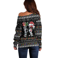 Six Seven Funny Skeleton Fingers Christmas Off Shoulder Sweater Creepy Santa Skeleton Hands - Wonder Print Shop