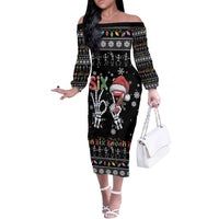 Six Seven Funny Skeleton Fingers Christmas Off The Shoulder Long Sleeve Dress Creepy Santa Skeleton Hands - Wonder Print Shop