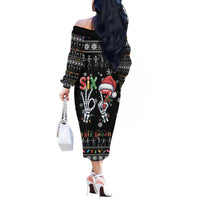 Six Seven Funny Skeleton Fingers Christmas Off The Shoulder Long Sleeve Dress Creepy Santa Skeleton Hands - Wonder Print Shop