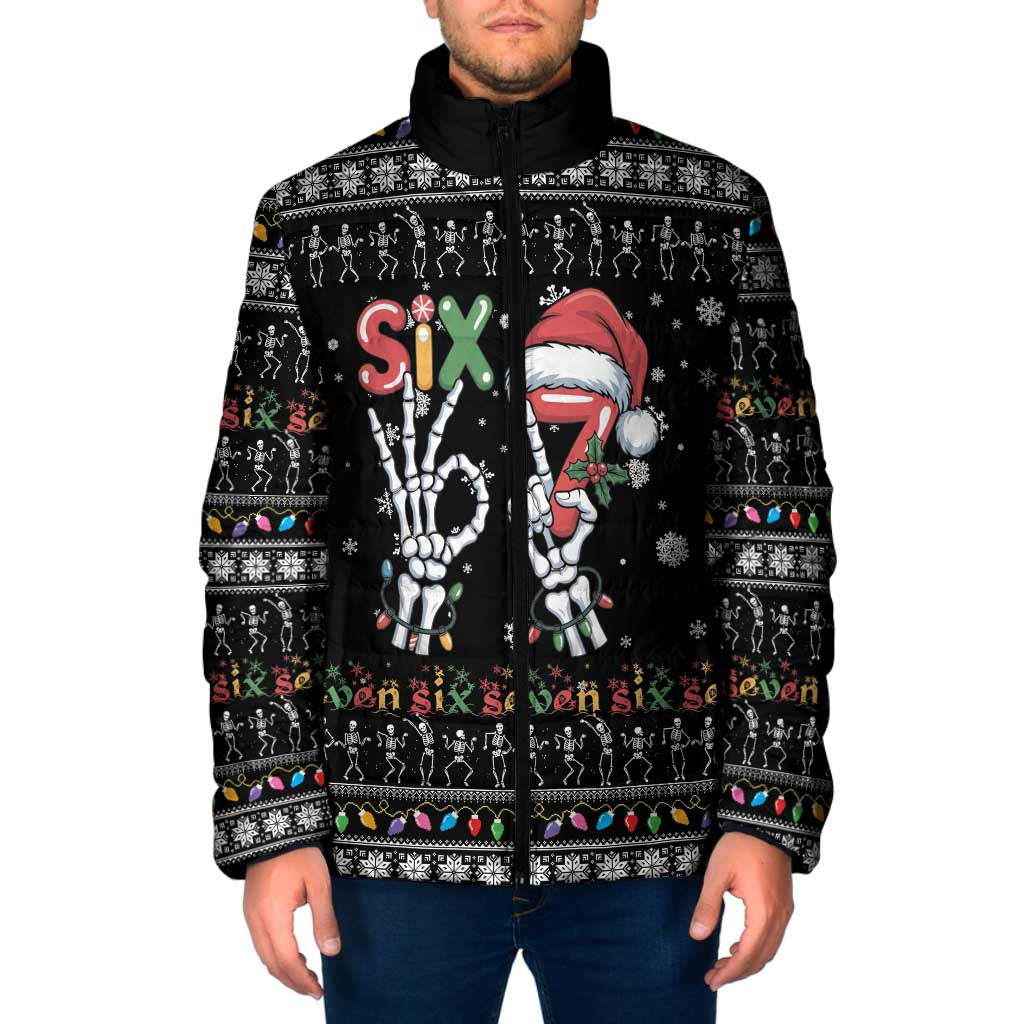 Six Seven Funny Skeleton Fingers Christmas Padded Jacket Creepy Santa Skeleton Hands - Wonder Print Shop