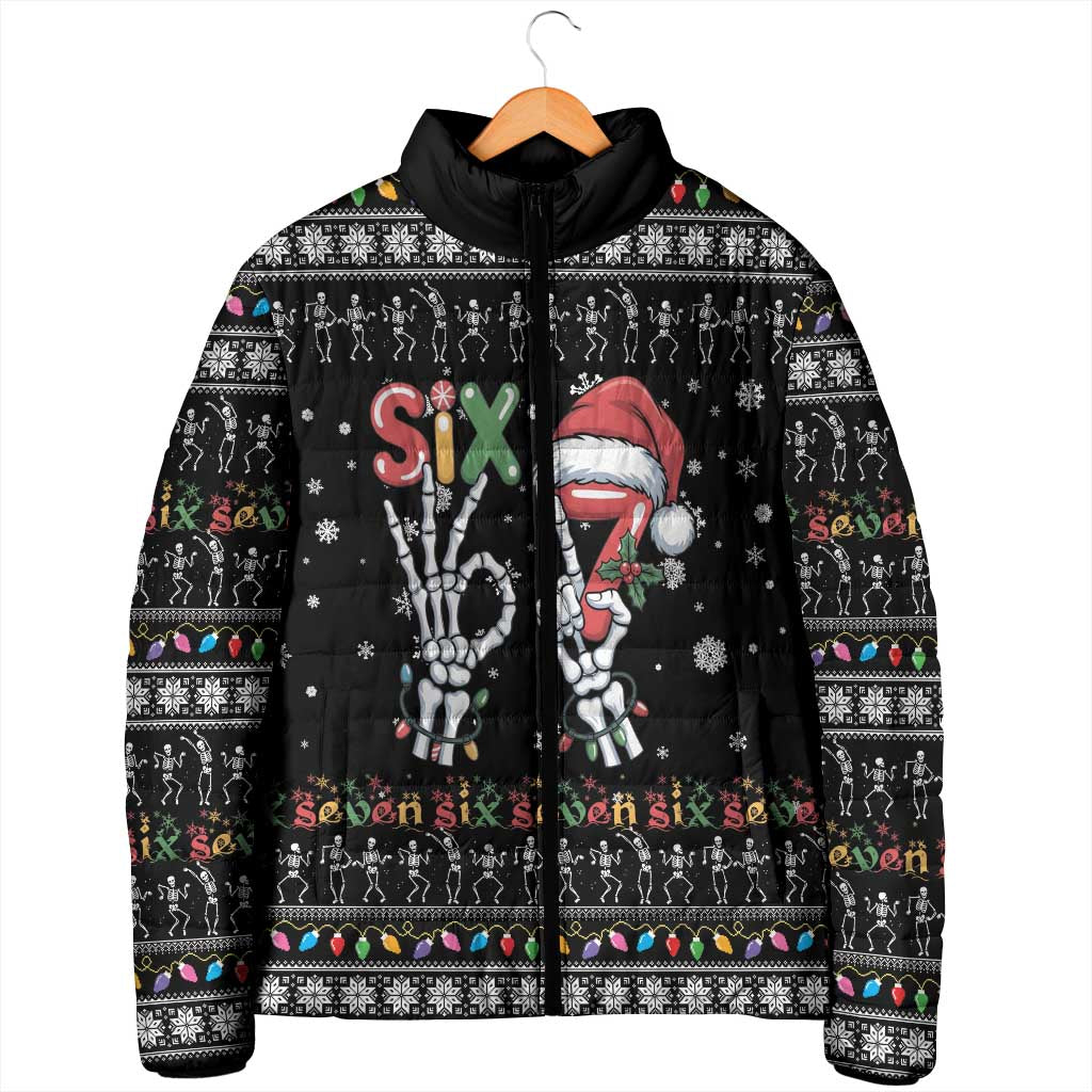 Six Seven Funny Skeleton Fingers Christmas Padded Jacket Creepy Santa Skeleton Hands - Wonder Print Shop
