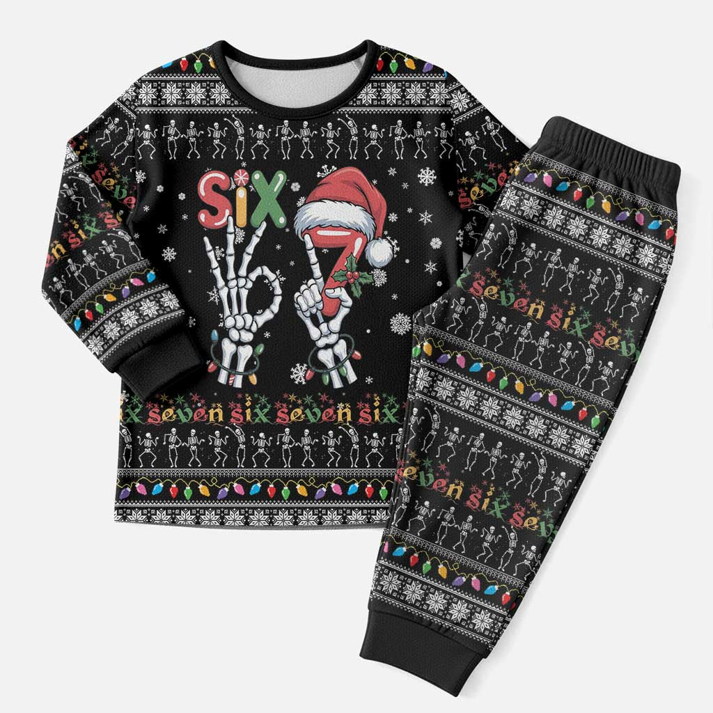 Six Seven Funny Skeleton Fingers Christmas Pajama Set Creepy Santa Skeleton Hands - Wonder Print Shop
