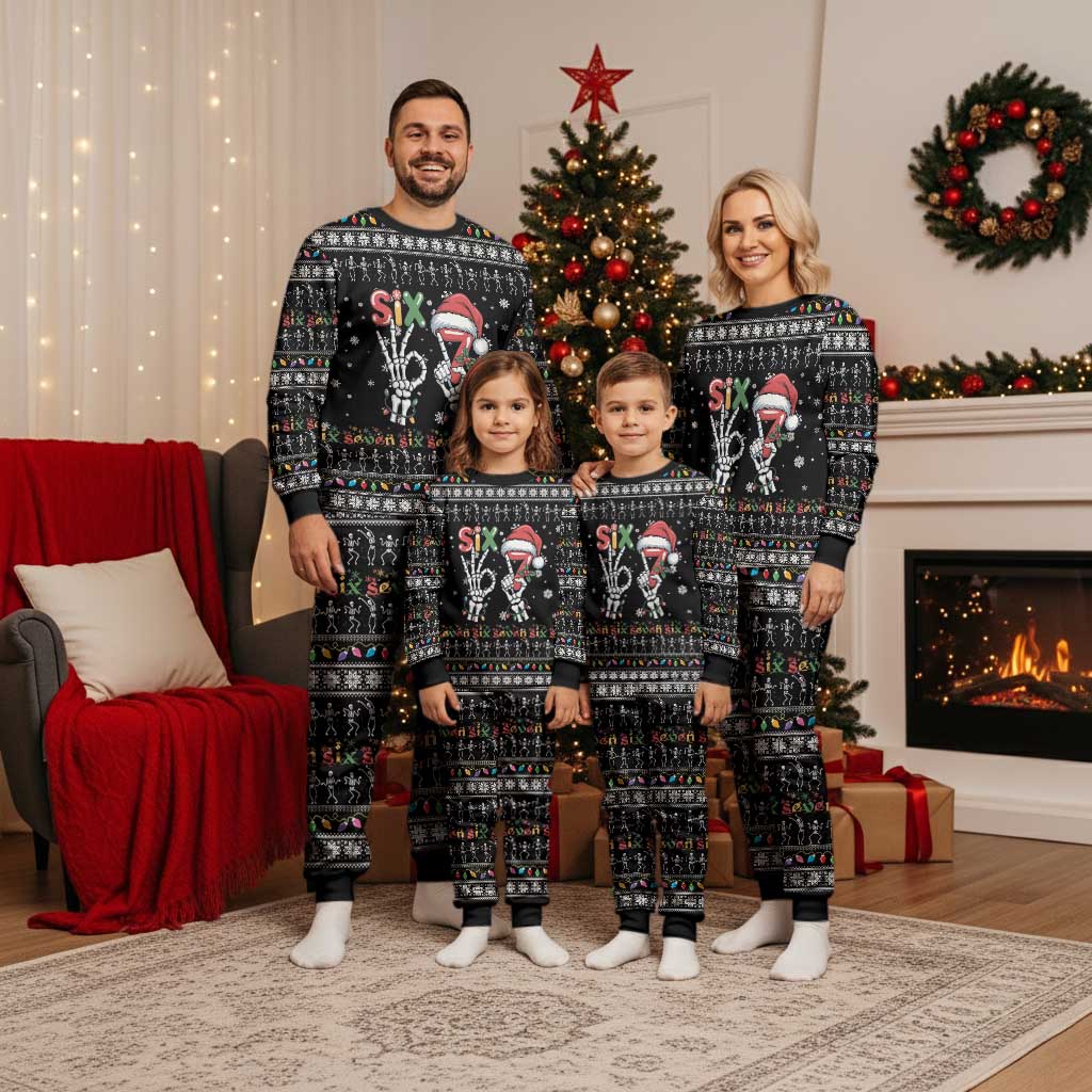 Six Seven Funny Skeleton Fingers Christmas Pajama Set Creepy Santa Skeleton Hands - Wonder Print Shop
