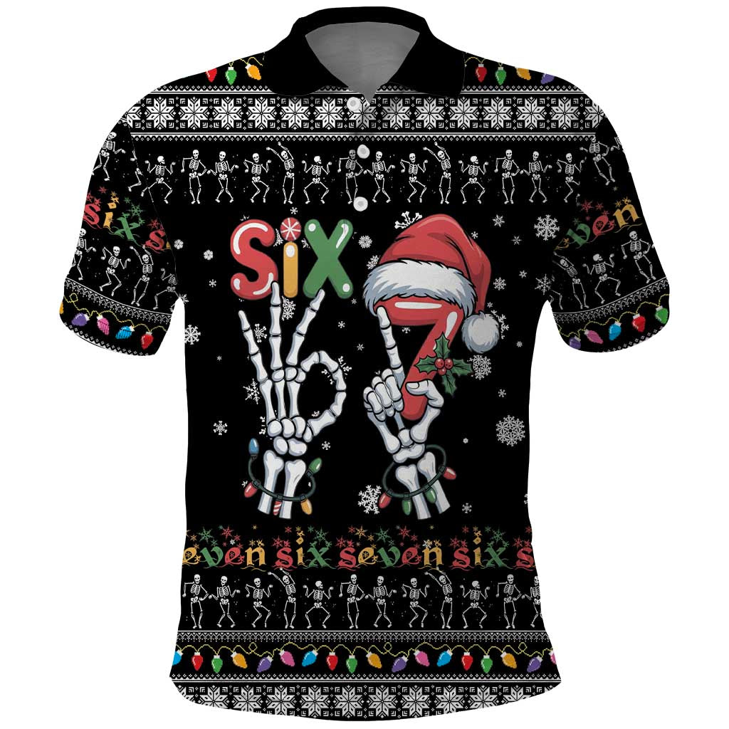 Six Seven Funny Skeleton Fingers Christmas Polo Shirt Creepy Santa Skeleton Hands - Wonder Print Shop