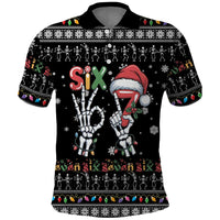 Six Seven Funny Skeleton Fingers Christmas Polo Shirt Creepy Santa Skeleton Hands - Wonder Print Shop
